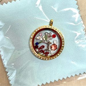 Origami Owl Large Gold Hinged locket & charms - retired